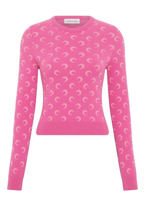 moon jacquard knit fitted crewneck sweater woman pink MARINE SERRE | WTK014BCKNI0530PK30